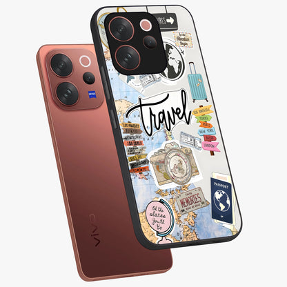 Wanderlust Journal Glass Case displayed in angled mockup highlighting adventure themed design with aesthetic travel vibe.