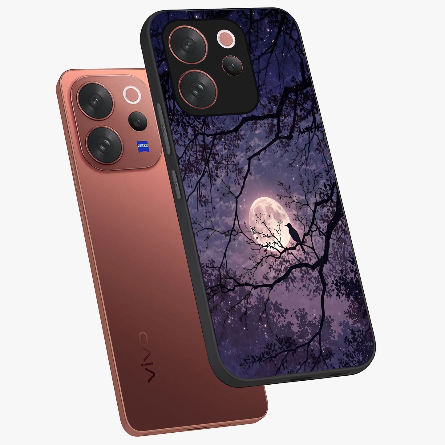 Whispering Moon Silence Glass Case displayed in angled mockup highlighting calm lunar design with dreamy night aesthetic.