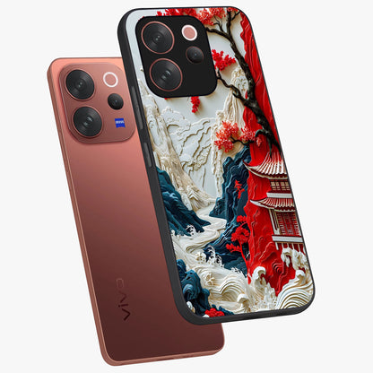 Whispers Of Sakura Waves Glass Case displayed in angled mockup highlighting flowing sakura design with soft floral aesthetic.