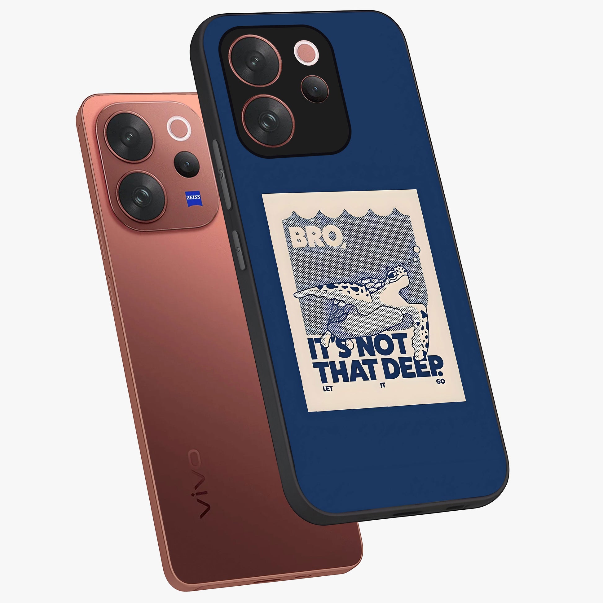 Worry Less Swim Glass Case displayed in angled mockup highlighting fun typography design with relaxed aesthetic style.