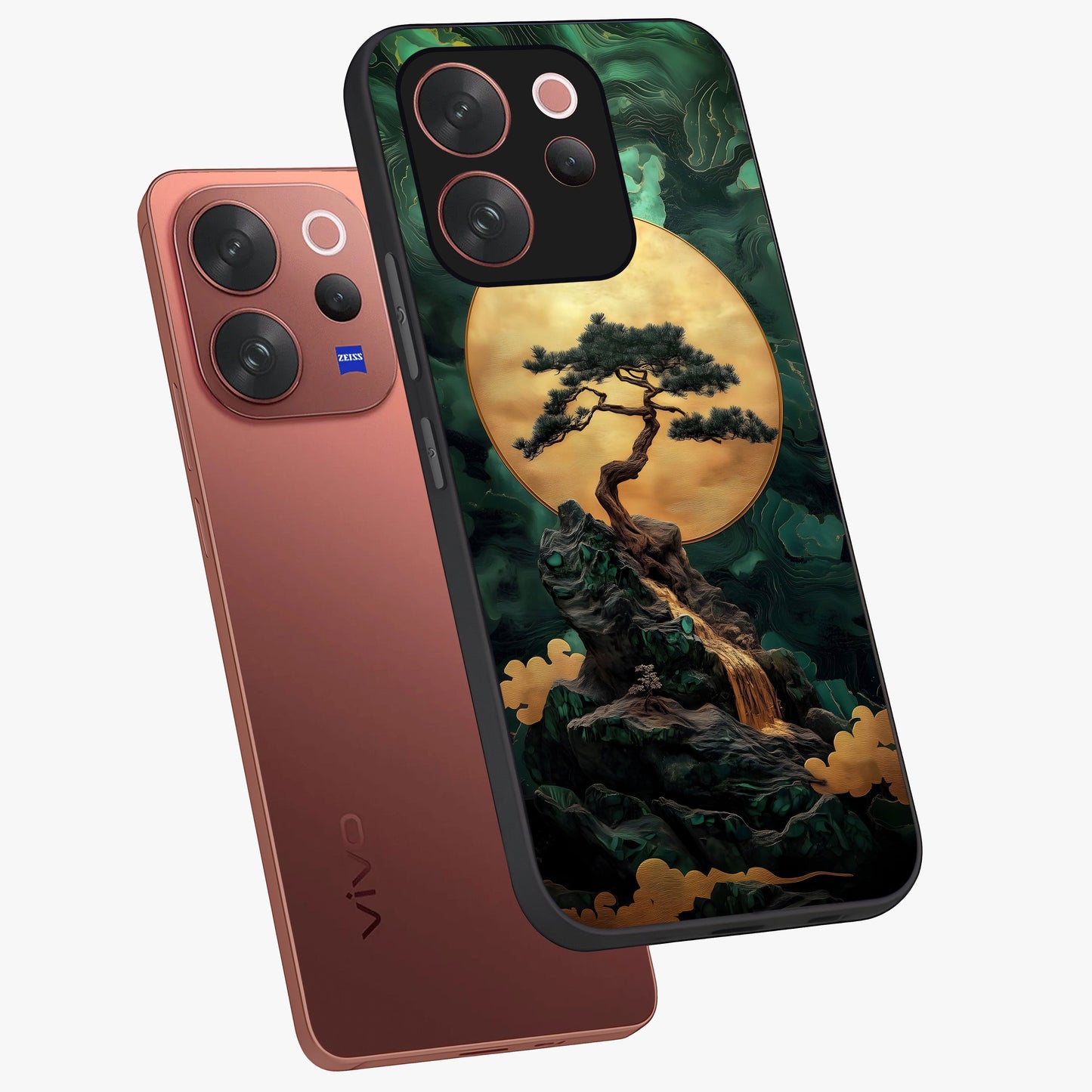 Zen Moon Rise Glass Case displayed in angled mockup highlighting peaceful lunar design with zen aesthetic style.