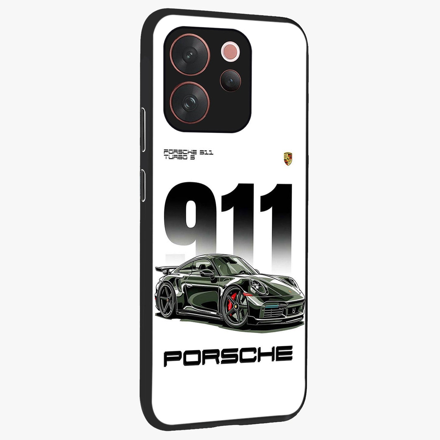911 Turbo Dominance Glass Case upright perspective showcasing powerful racing design and modern automotive aesthetic.