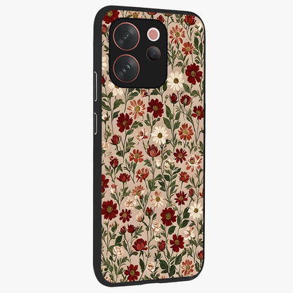 Biege Flower With Leaf Glass Case upright view showcasing delicate beige flower illustration with clean botanical style.