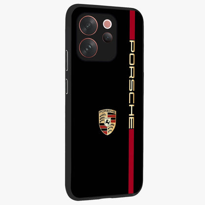 Black Minimal Porsche Glass Case upright view showcasing stylish automotive artwork with bold minimal theme.