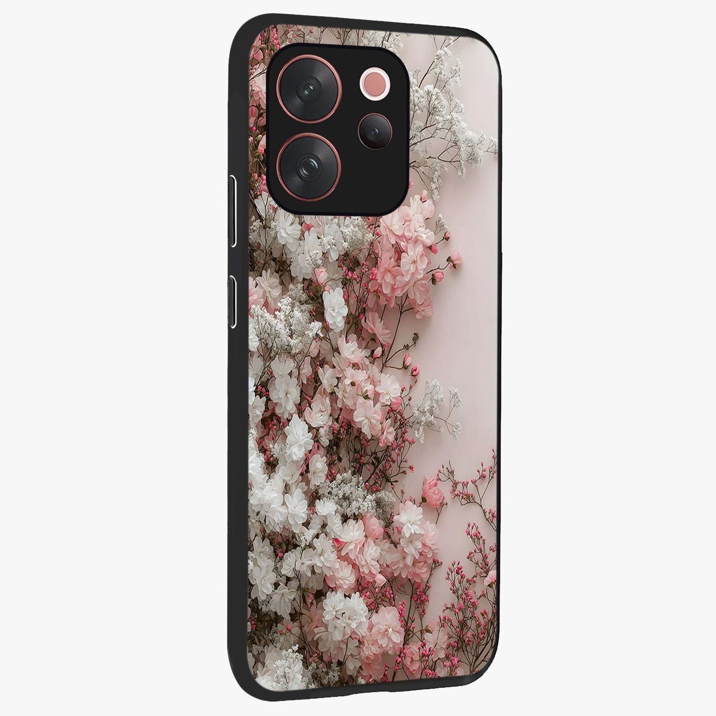 Blush Blossom Cloud Glass Case upright view showcasing calm floral cloud artwork with gentle dreamy theme.