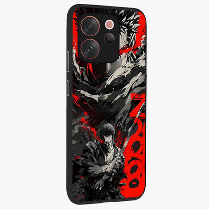 Demon Sword Resolve Glass Case upright view showcasing dramatic warrior artwork with intense battle theme.