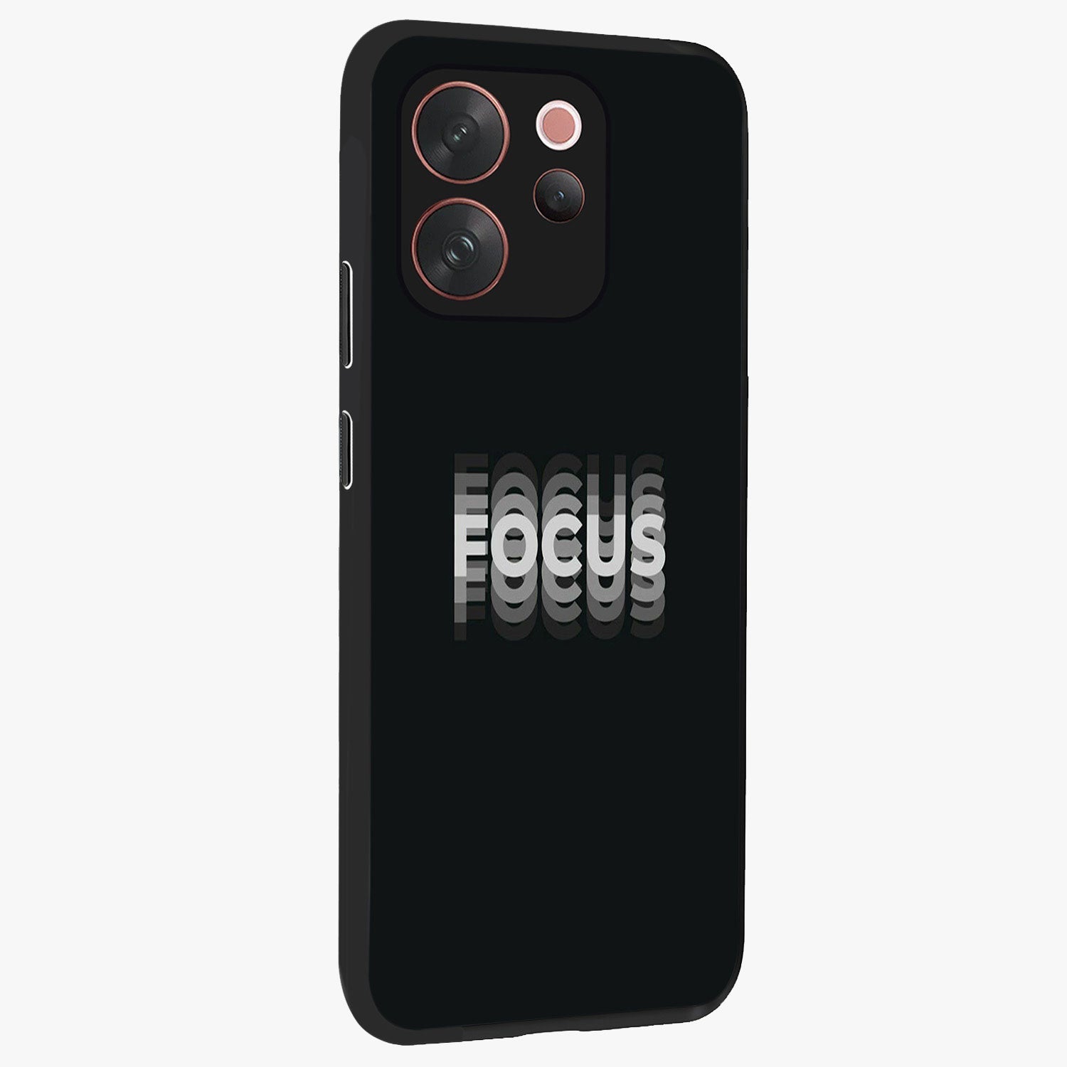 Focus Mode On Glass Case upright view showcasing strong typography statement with sleek motivational theme.