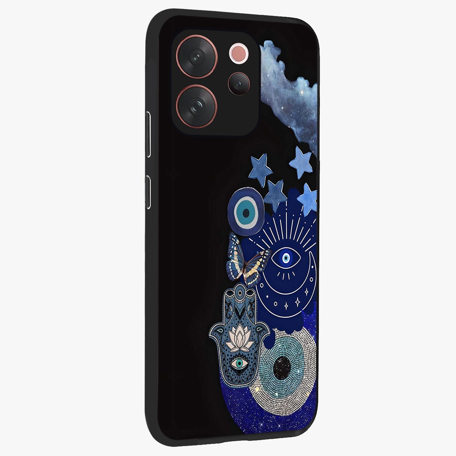Galactic Charm Cluster Glass Case upright view showcasing glowing cosmic charm artwork with magical celestial style.