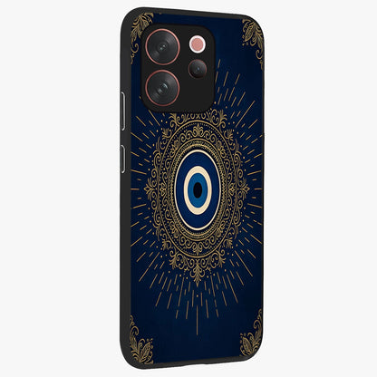 Golden Celestial Charm Glass Case upright view showcasing radiant celestial artwork with elegant golden theme.