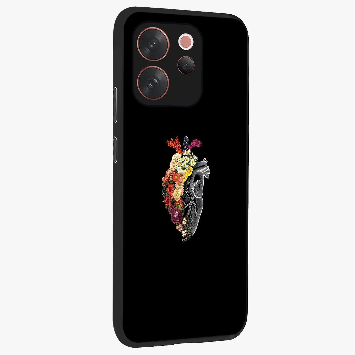 Heart With Flowers Glass Case upright view showcasing decorative heart and floral artwork with sweet romantic theme.