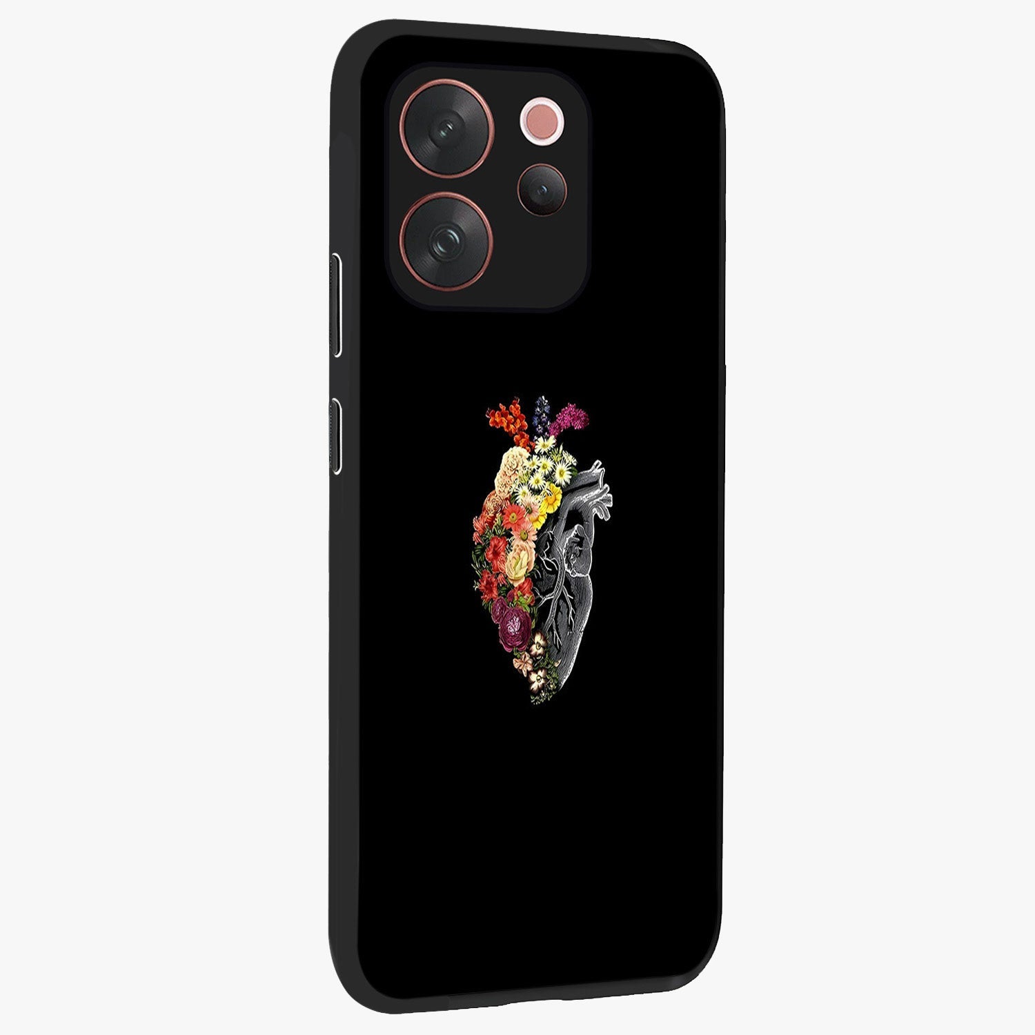 Heart With Flowers Glass Case upright view showcasing decorative heart and floral artwork with sweet romantic theme.