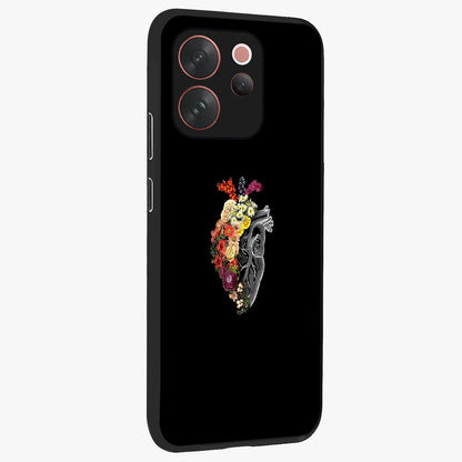 Heart With Flowers Glass Case upright view showcasing decorative heart and floral artwork with sweet romantic theme.