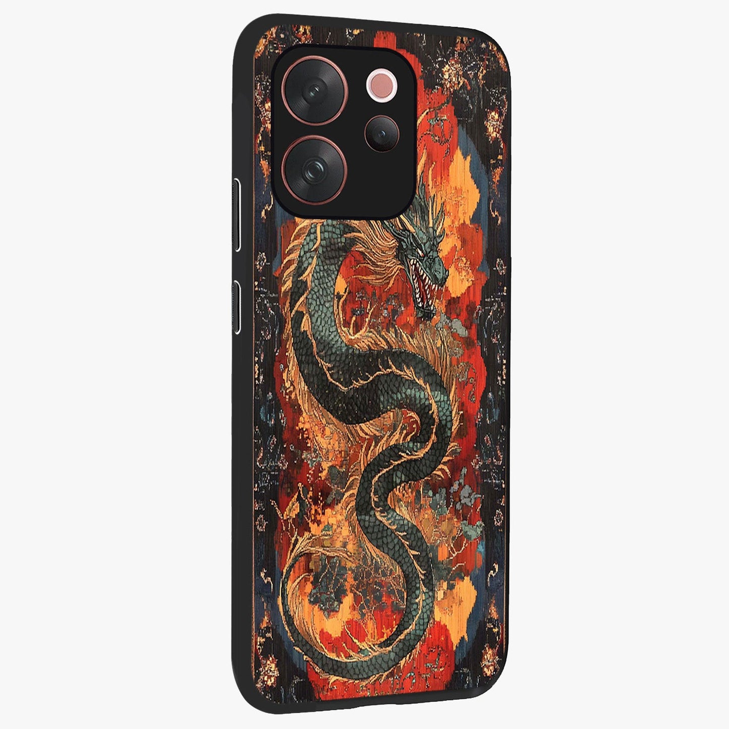 Inferno Dragon Soul Glass Case upright view showcasing intense dragon artwork with fantasy fire theme.