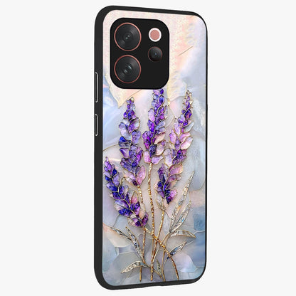 Lavender Dream Glow Glass Case upright view showcasing radiant lavender glow artwork with calming dreamy theme.