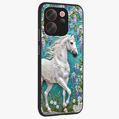 Majestic Floral Stallion Glass Case upright view showcasing dramatic horse artwork with decorative floral theme.