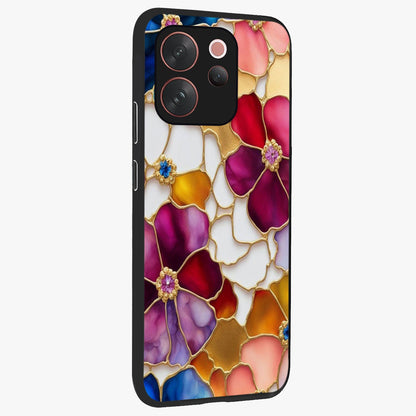 Marble Flower Pattern Glass Case upright view showcasing decorative marble flower artwork with refined style.