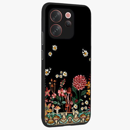Midnight Bloom Pattern Glass Case upright view showcasing decorative floral artwork with deep night themed palette.