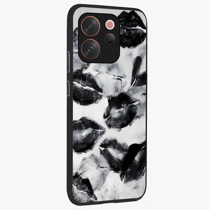 Midnight Kiss Marks Glass Case upright view showcasing stylish kiss mark artwork with trendy romantic theme.