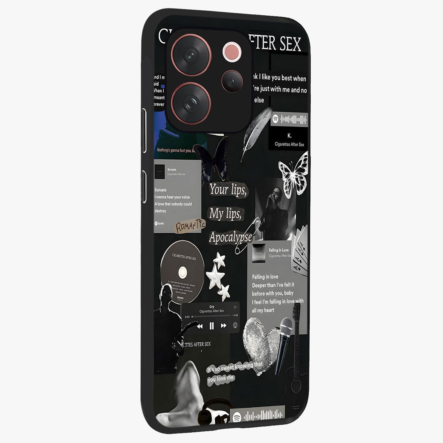 Midnight Love Echo Glass Case upright view showcasing expressive romantic artwork with dreamy midnight theme.