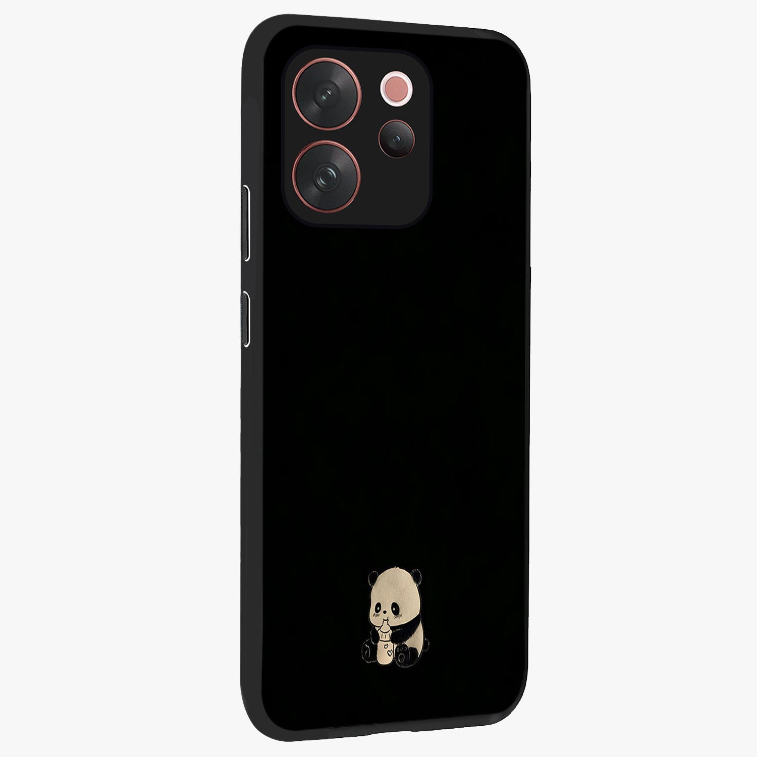 Midnight Panda Love Glass Case upright view showcasing charming panda artwork with playful romantic theme.