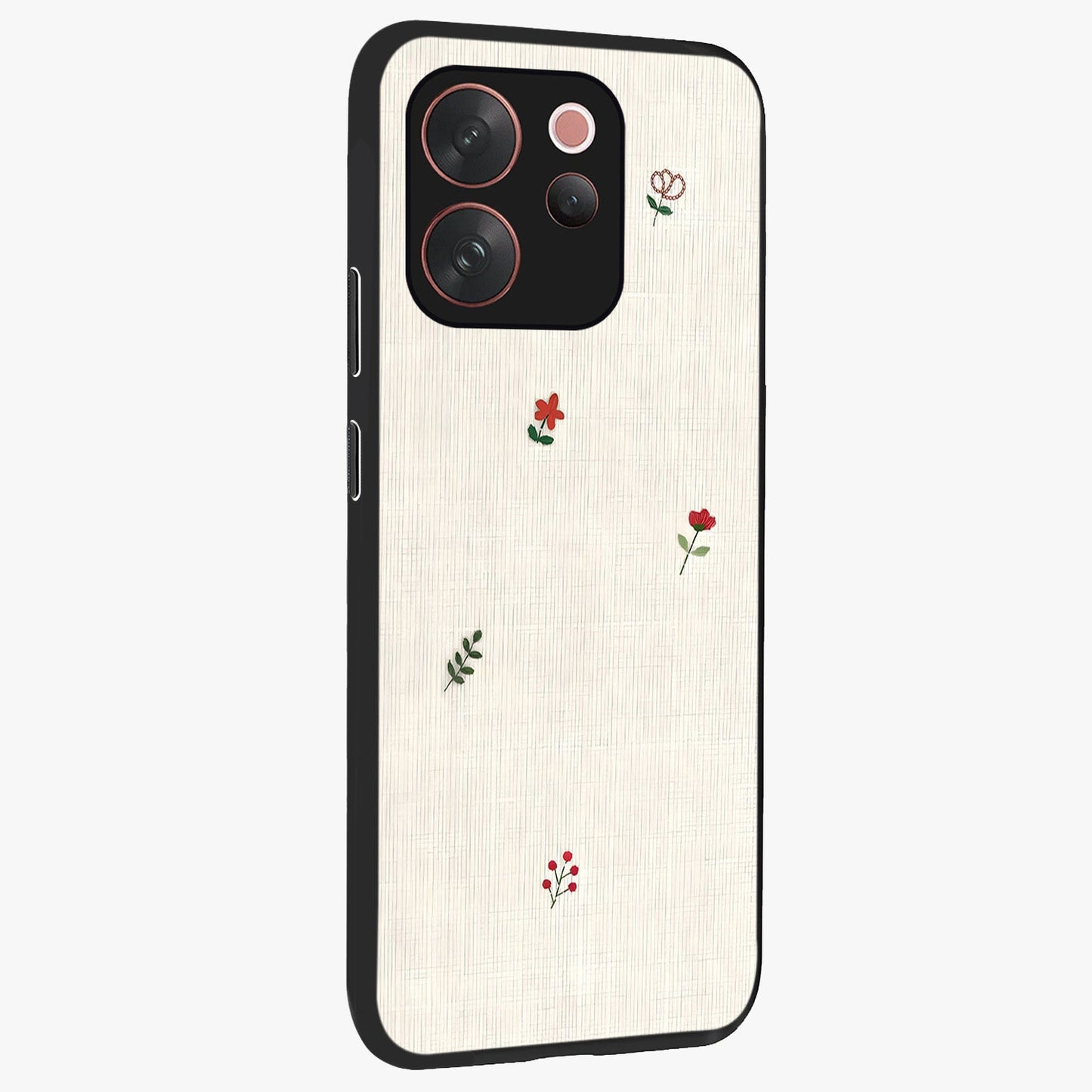 Minimalistic Blue With White Flower Pattern Glass Case upright view showcasing clean white flower artwork with calming blue theme.