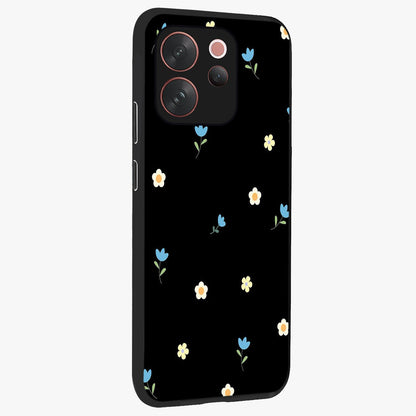 Minimal Petal Whispers Glass Case upright view showcasing elegant floral artwork with modern minimalist style.
