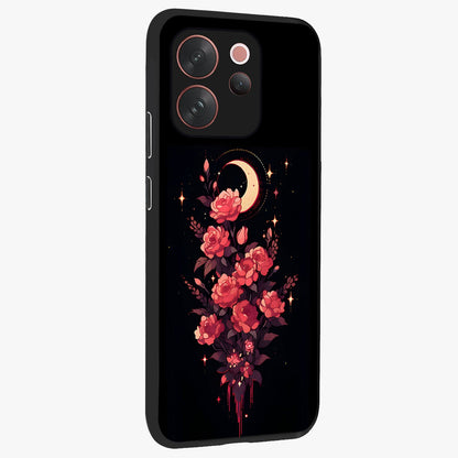 Moonlit Floral Elegance Glass Case upright view showcasing delicate floral artwork with refined night inspired theme.