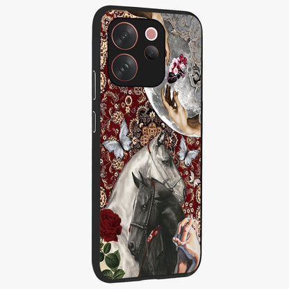 Moonlit Royal Stallion Glass Case upright view showcasing dramatic horse artwork with glowing moon themed design.