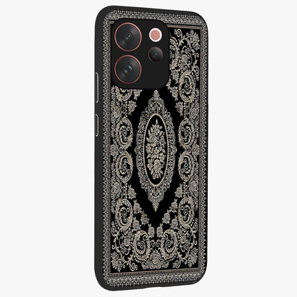 Noir Bloom Elegance Glass Case upright view showcasing graceful floral artwork with luxurious dark theme.