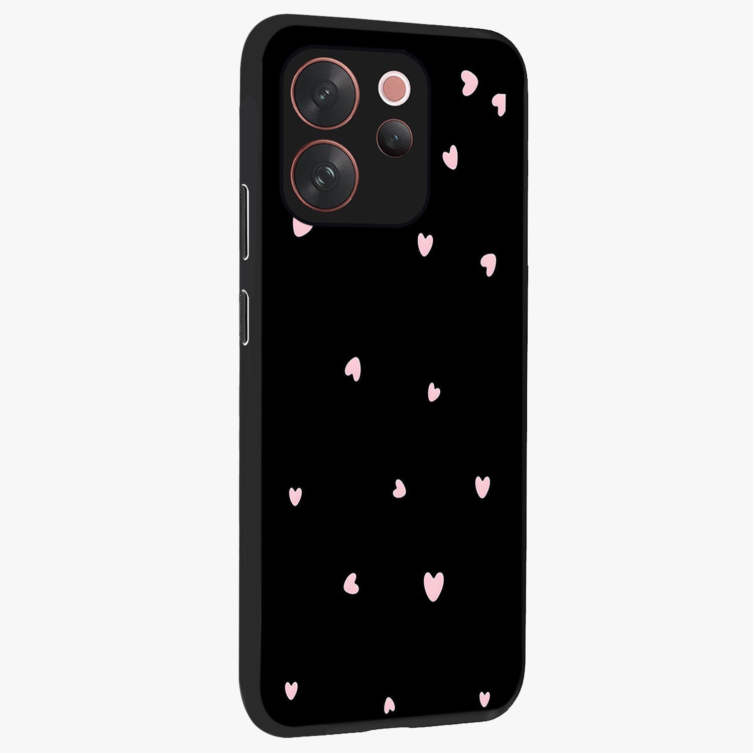Pink Love Drops Glass Case upright view showcasing charming heart drop artwork with romantic playful theme.