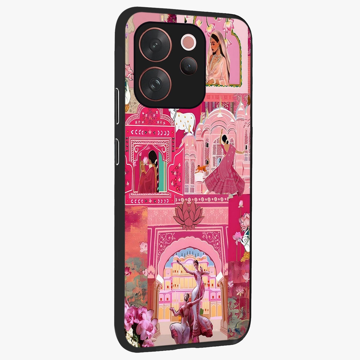 Pink Palace Muse Glass Case upright view showcasing artistic palace artwork with graceful royal theme.