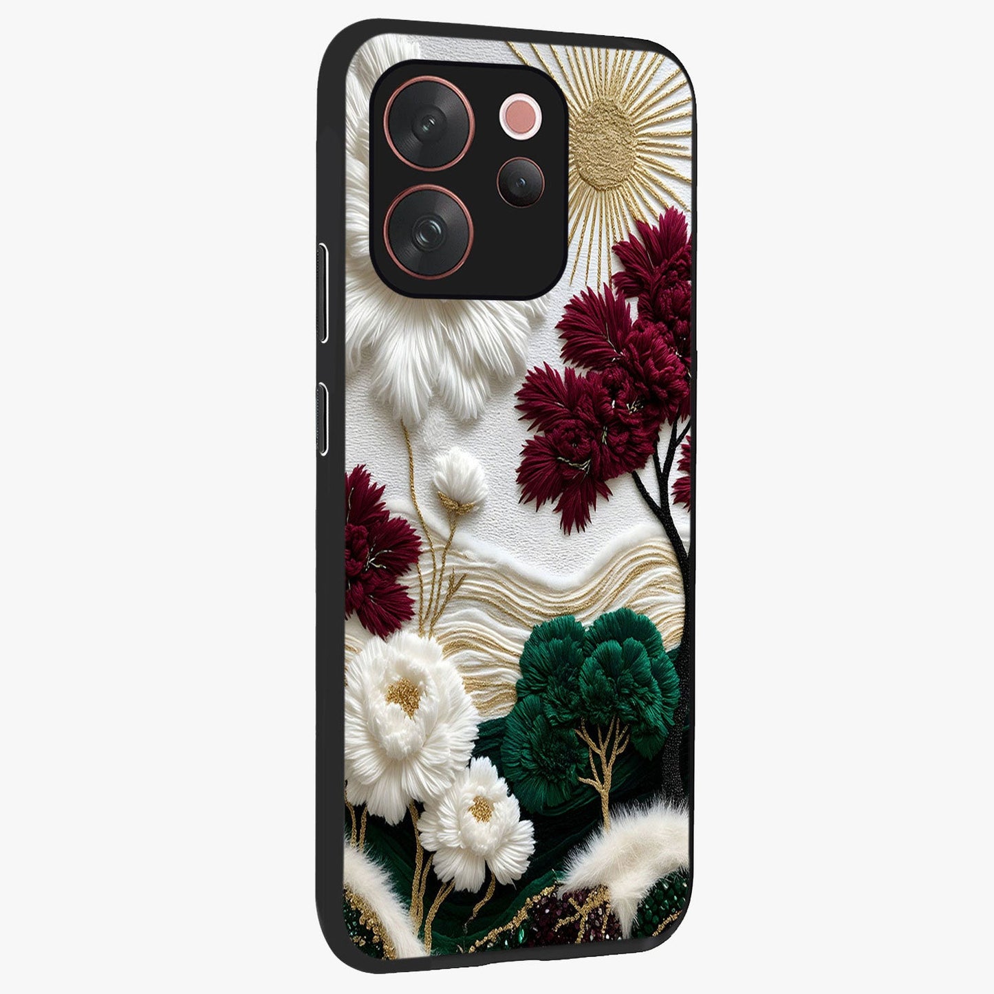 Radiant Bloom Elegance Glass Case upright view showcasing decorative flower artwork with refined botanical theme.
