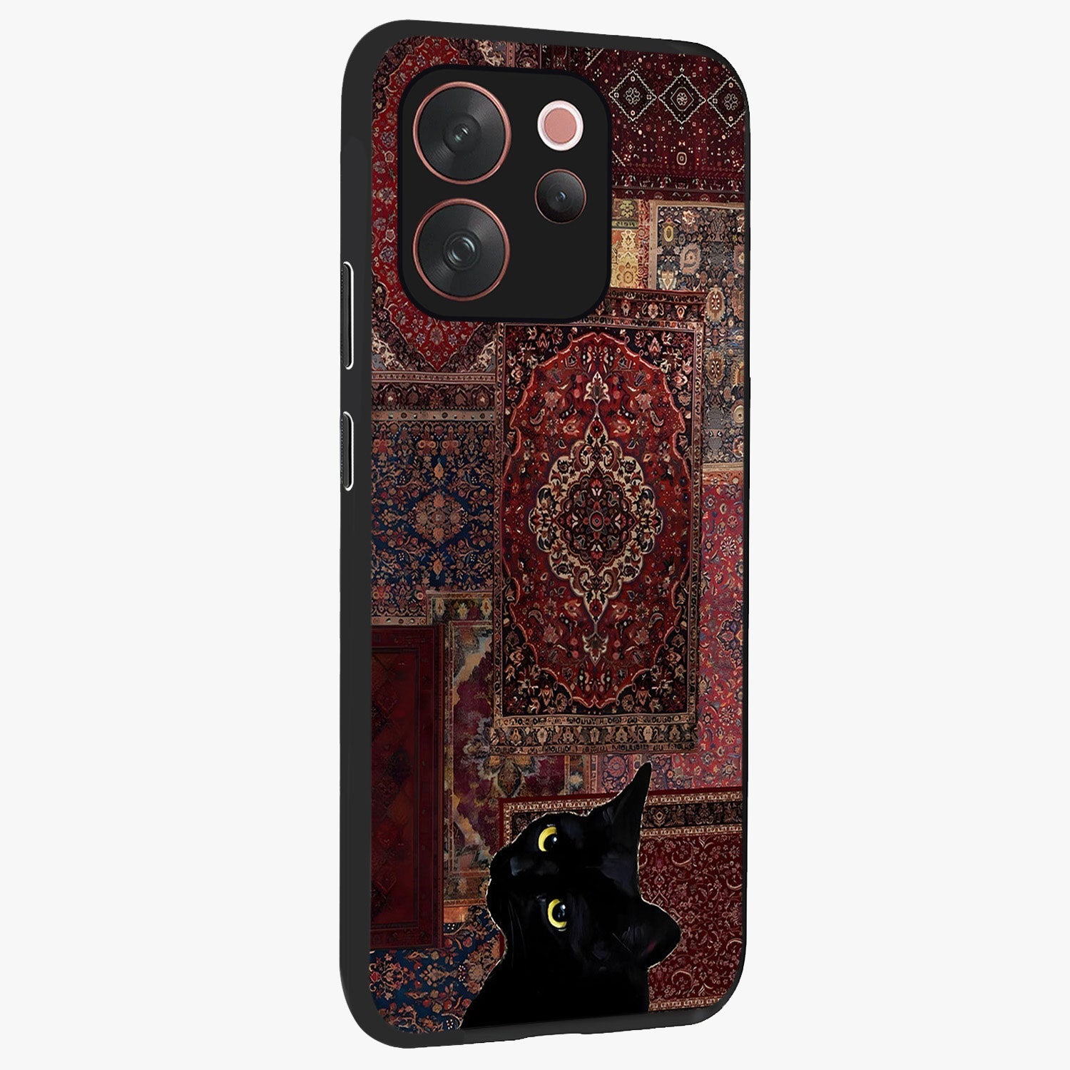 Regal Magic Cat Apple Glass Case upright view showcasing charming cat artwork with playful magical theme.