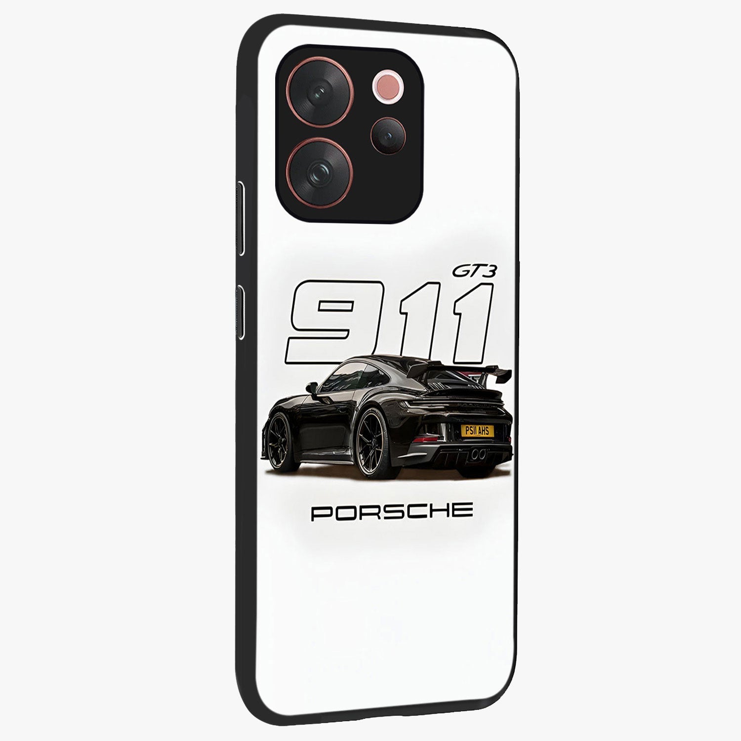 Turbo Legacy Icon Glass Case upright view showcasing bold racing inspired artwork with classic car theme.