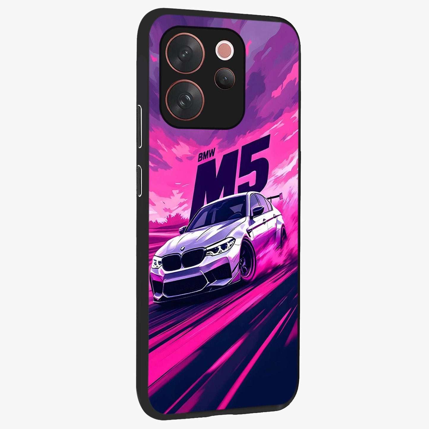 Velocity Drift Pulse Glass Case upright view showcasing powerful racing artwork with energetic motorsport theme.