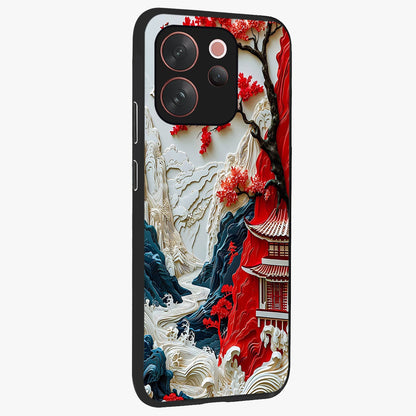 Whispers Of Sakura Waves Glass Case upright view showcasing delicate cherry blossom artwork with elegant nature theme.