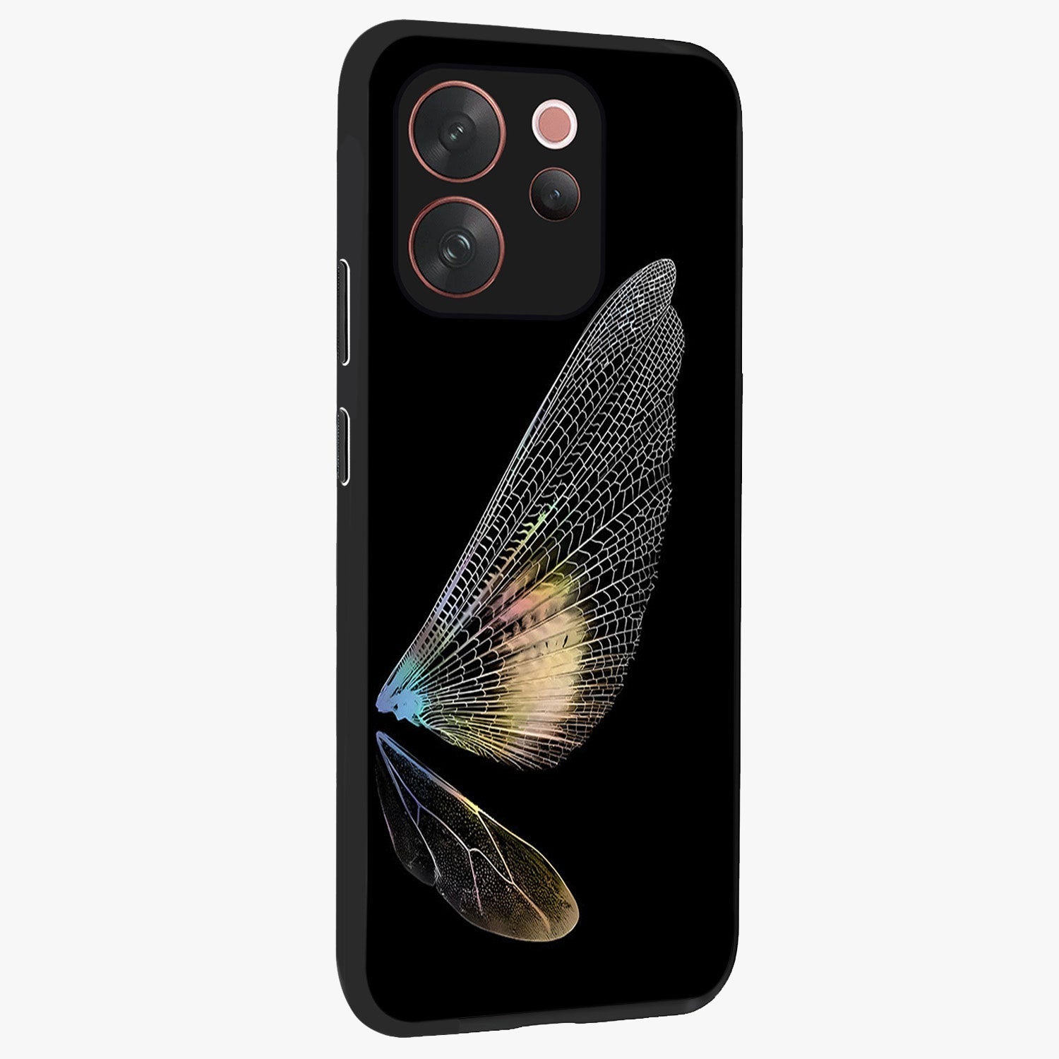 Whispers Of Wings Glass Case upright view showcasing elegant wing artwork with light airy theme.