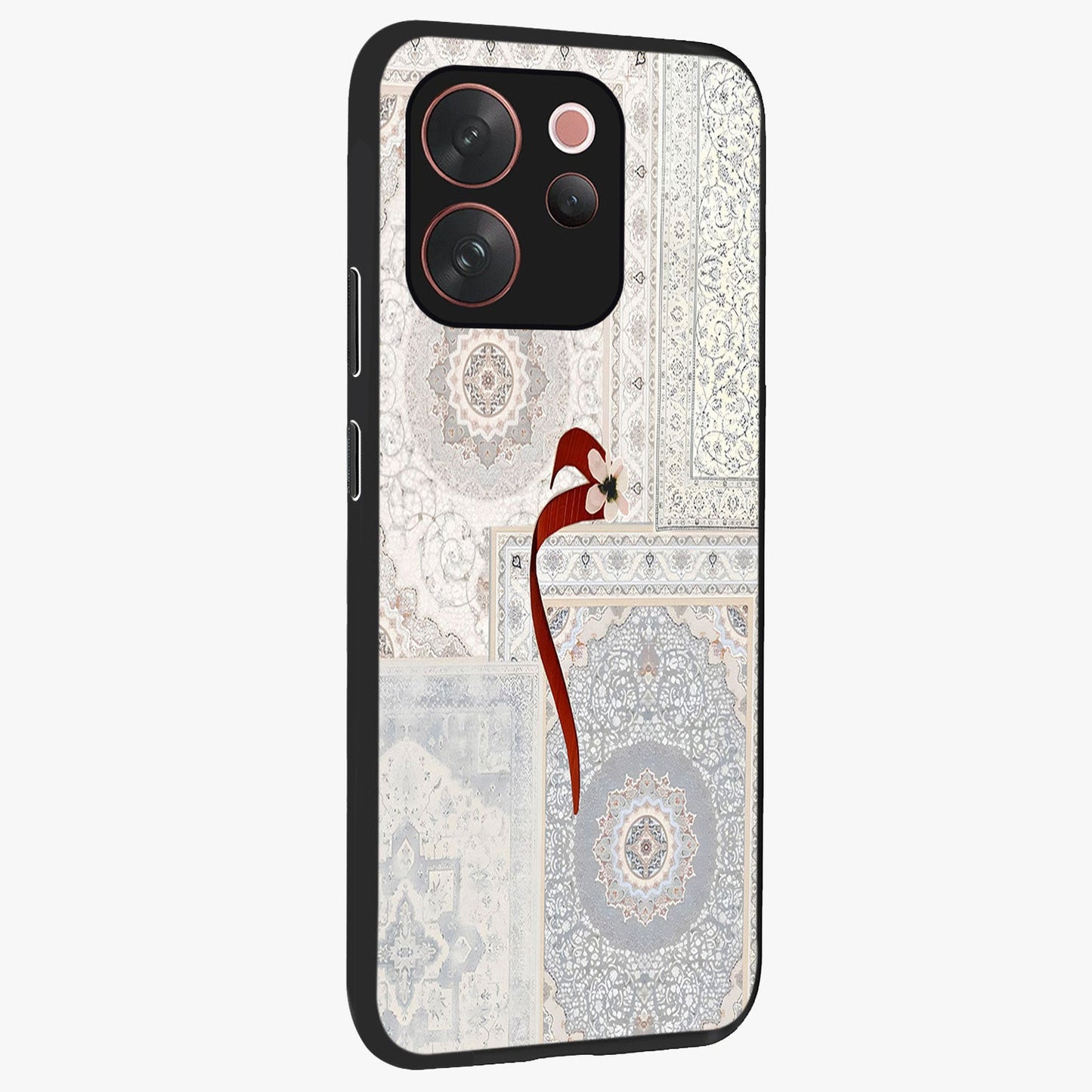 White Aesthetic Bow Glass Case upright view showcasing delicate ribbon bow artwork with cute minimalist theme.