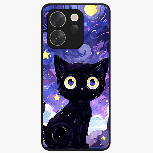 Abstract Cat Art Glass Case showing flat back view with artistic cat illustration and glossy glass finish.