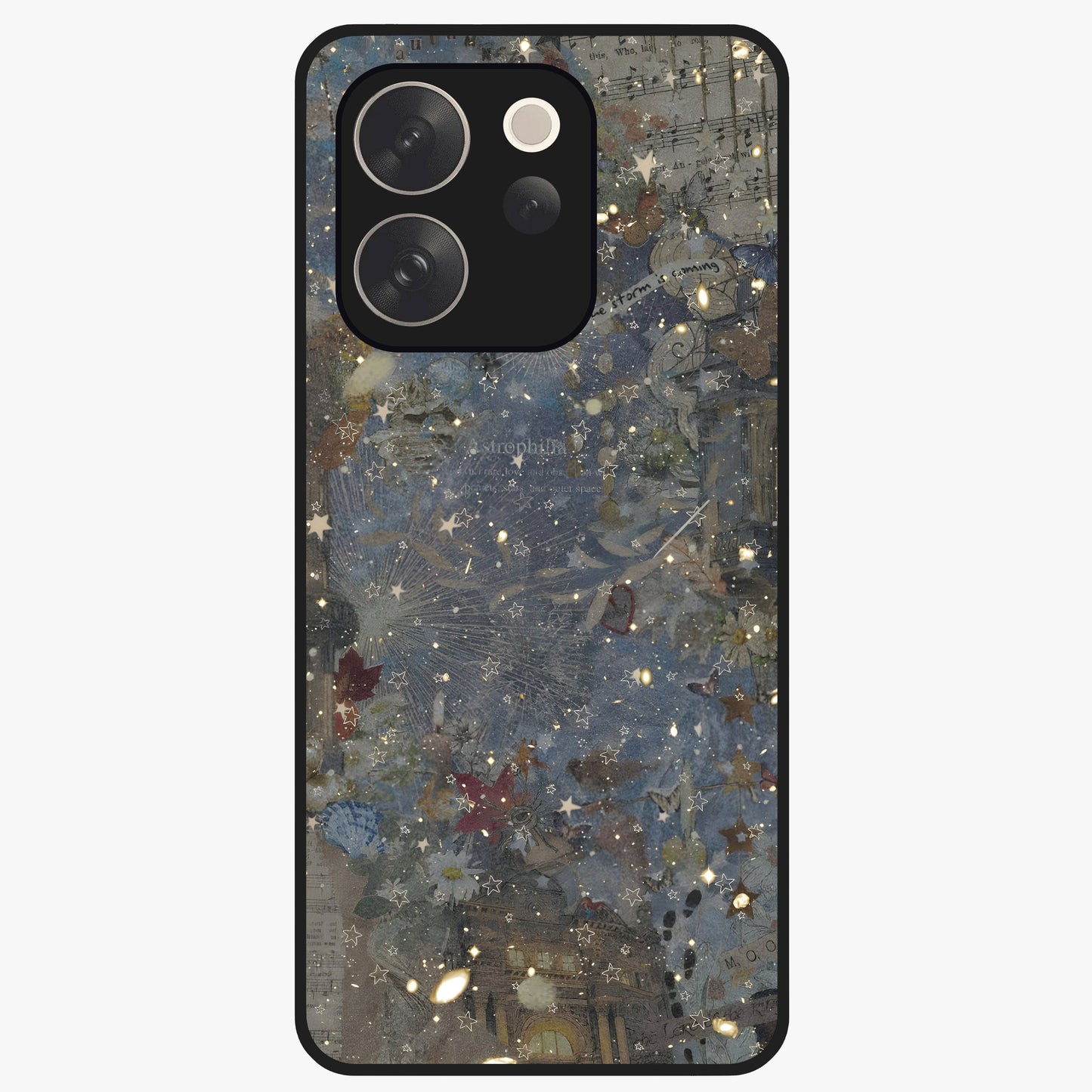 Aesthetic Astrolophia Glass Case showing flat back view with dreamy aesthetic design and glossy glass finish.