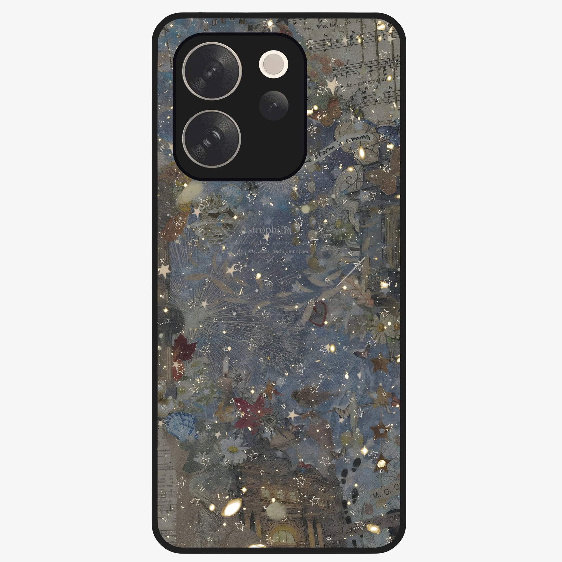 Aesthetic Astrolophia Glass Case showing flat back view with dreamy aesthetic design and glossy glass finish.