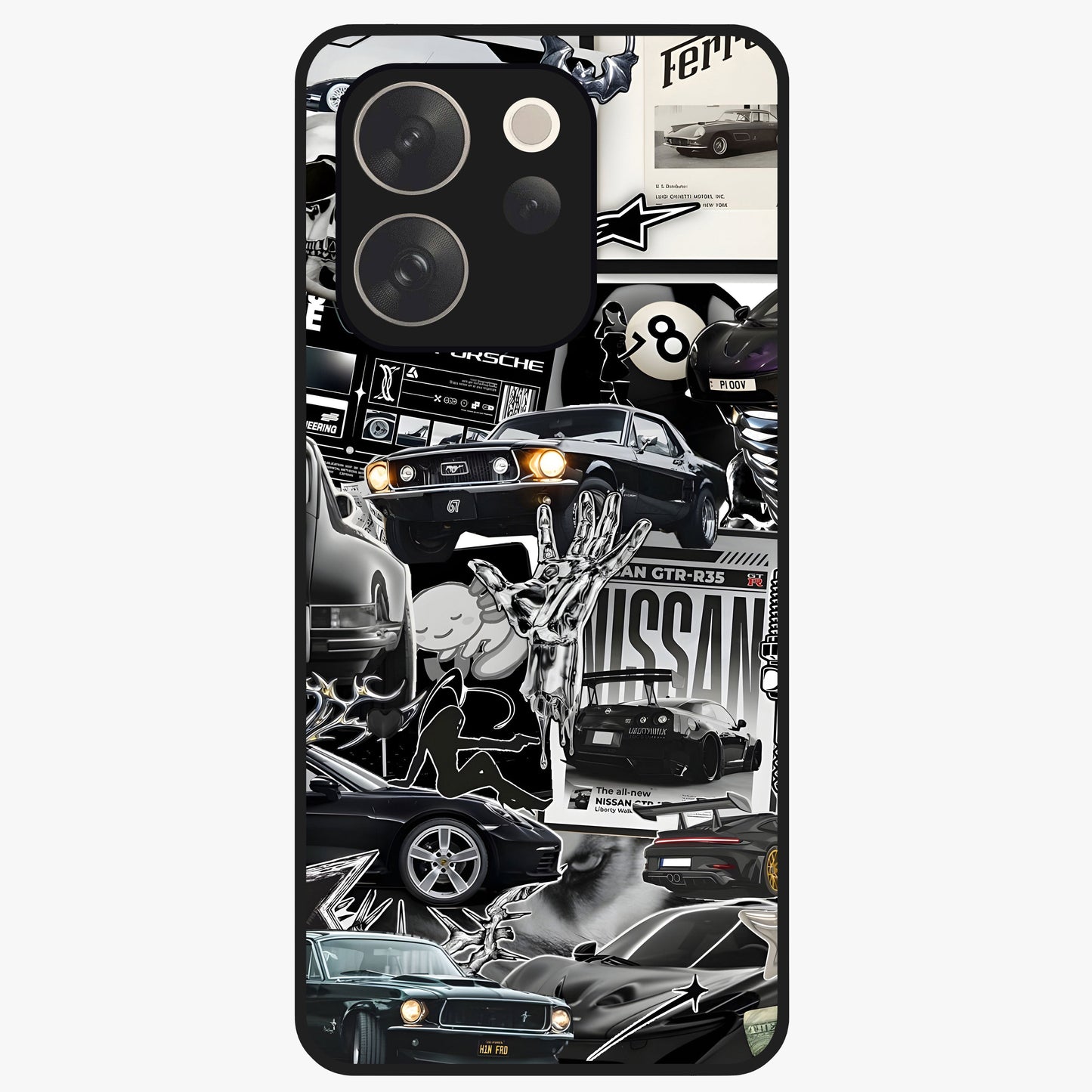 Aesthetic Dark Love Glass Case showing flat back view with dark romantic artwork and glossy glass finish.