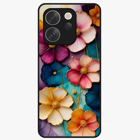 Artlyn Grace Flower Pattern Glass Case showing flat back view with elegant floral pattern artwork and glossy glass finish.