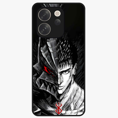 Berserker Blood Oath Glass Case showing flat back view with fierce warrior inspired artwork and glossy glass finish.