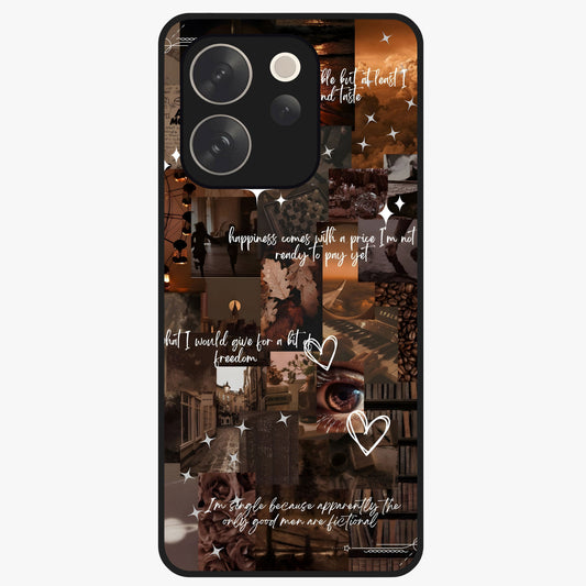 Bittersweet Aesthetic Chaos Glass Case showing flat back view with artistic chaotic aesthetic design and glossy glass finish.