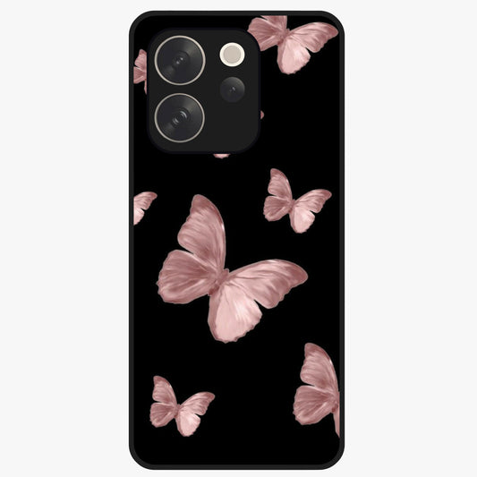 Butterfly Pattern Glass Case showing flat back view with elegant butterfly pattern artwork and glossy glass finish.