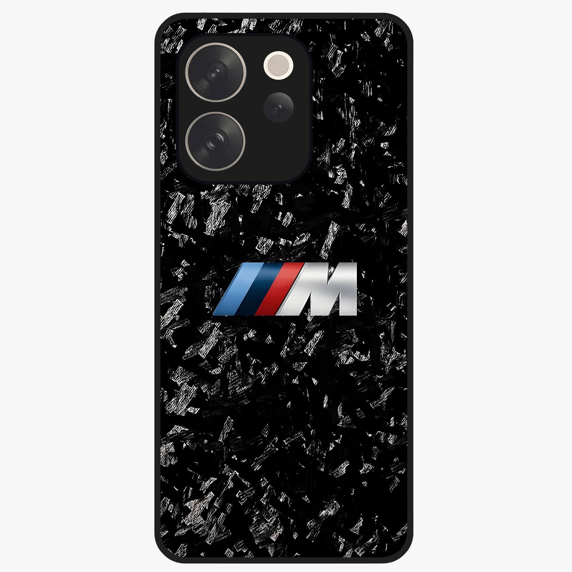 Carbon Speed Mark Glass Case showing flat back view with sporty carbon pattern artwork and glossy glass finish.