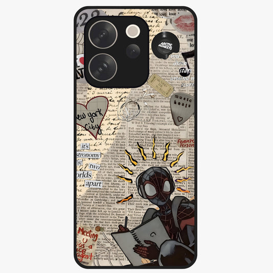 City Dream Sketch Glass Case showing flat back view with artistic city skyline sketch artwork and glossy glass finish.