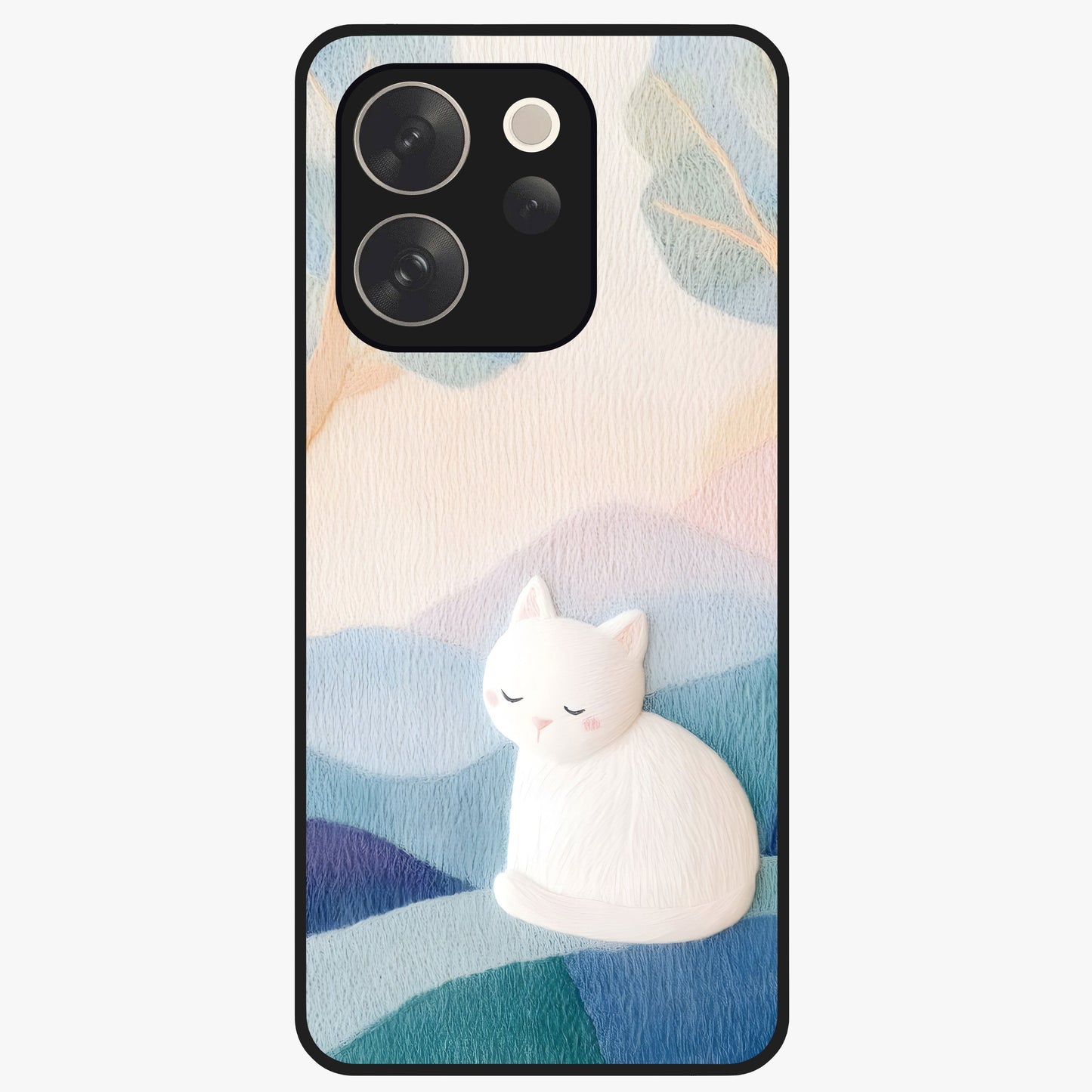 Cotton Dream Cat Glass Case showing flat back view with soft dreamy cat artwork and glossy glass finish.