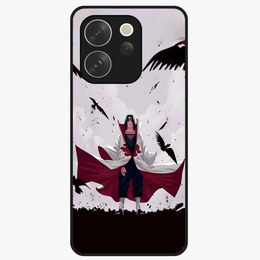 Crimson Crow Ascension Glass Case showing flat back view with mystical crow artwork and glossy glass finish.
